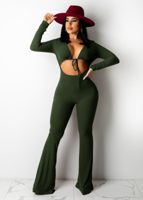 EVE Sexy Hollow Out Long Sleeve Flared Jumpsuit ME-Y971
