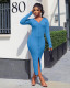 EVE Sexy Ribbed V Neck Split Long Sleeve Midi Dress ME-L969