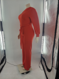 EVE Plus Size Solid Long Sleeve Sashes Casual Jumpsuit CQF-90086