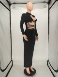 EVE Sexy Long Sleeve Hollow Out Maxi Dress NLAF-60098