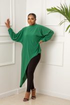 EVE Solid Long Sleeve Irregular Top And Pants Two Piece Sets CY-6539