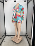 EVE Plus Size Floral Print Sexy Long Sleeve Shorts Two Piece Sets FNN-8626