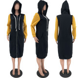 EVE Casual Patchwork Hooded Zipper Long Coat ZNF-9118