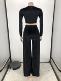 EVE Plus Size Velvet Tie-Up Top High Split Pants 2 Piece Suits FNN-8634