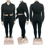 EVE Plus Size Solid Shirt Top And Pants Two Piece Sets BGN-210