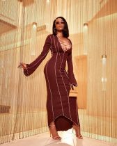 EVE Sexy Lace Up Long Sleeve Irregular Maxi Dress YN-88823