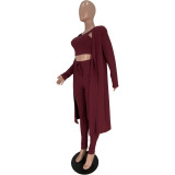 EVE Solid Ribbed Tank Top+Long Cloak+Pants 3 Piece Sets ARM-8312