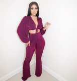 EVE Velvet Strappy Crop Top Flared Pants 2 Piece Sets ANNF-6102