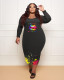 EVE Plus Size Lip Print Long Sleeve Midi Dress NYMF-246