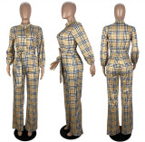 EVE Plus Size Plaid Long Sleeve Sashes Jumpsuit LSL-6476