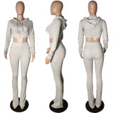 EVE Solid Hooded Zipper Long Sleeve 2 Piece Sets LSD-81071