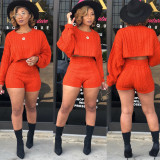 EVE Sexy knitted Sweater Long Sleeve Shorts Two Piece Sets FSXF-67