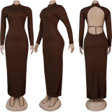 EVE Solid Color Backless Long Sleeve Maxi Dress FSXF-262