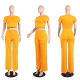 EVE Casual Solid Color Short Sleeve And Pants 2 Piece Sets FSXF-61