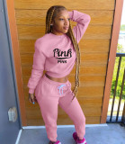 EVE Pink Letter Print Sports Two Piece Pants Set WAF-77312