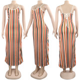 EVE Sexy Striped Print Spaghetti Strap Maxi Dress FSXF-95