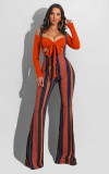 EVE Sexy Off-shoulder Tie Up Top And Print Sling Jumpsuits Two Piece Sets FSXF-188