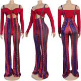 EVE Sexy Off-shoulder Tie Up Top And Print Sling Jumpsuits Two Piece Sets FSXF-188