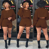 EVE Sexy knitted Sweater Long Sleeve Shorts Two Piece Sets FSXF-67