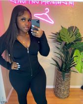 EVE Solid Ribbed Hooded Long Sleeve Zipper 2 Piece Sets FSL-F180