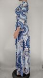 EVE Plus Size Printed V Neck Sashes Maxi Dress XMY-9326