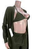 EVE Solid Knitted Cardigan Coat+Bra Top+Split Pants 3 Piece Sets ASL-6519