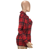 EVE Plaid Patchwork Long Sleeve Loose Shirt Top MEI-9215