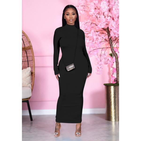 EVE Solid Color Backless Long Sleeve Maxi Dress NY-2034