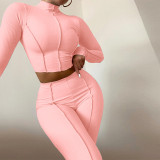 EVE Solid Long Sleeve High Waist Slim Two Piece Sets ME-S959