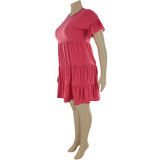 EVE Plus Size Fat MM Solid Short Sleeve Mini Dress CQF-947