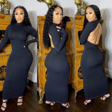 EVE Solid Color Backless Long Sleeve Maxi Dress NY-2034