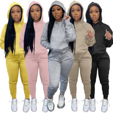 Solid Fleece Hoodies Casual Two Piece Sets ME-W972