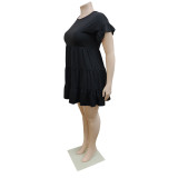 EVE Plus Size Fat MM Solid Short Sleeve Mini Dress CQF-947