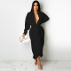 EVE Solid Long Sleeve Buttons Sashes Maxi Dress FSXF-F318