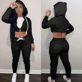 EVE Solid Sports Hooded Zipper Two Piece Pants Set ME-Y973