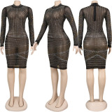 EVE Sexy Hot Rhinestone See-through Long Sleeve Club Dress NY-8865