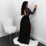 EVE Sexy Backless Sequined See-through Lace Split Long Dress NY-8873