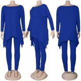 EVE Plus Size Irregular Hem Long Sleeve And Ruched Pants Two Piece Sets NY-2015