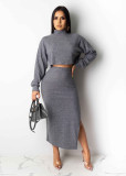 Sexy Long Sleeve Split Skirt Two Piece Sets NY-8872