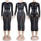 EVE Hot Rhinestone Long Sleeve Slim Nightclub Dress NY-2198