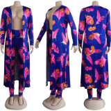 EVE Plus Size Casual Printed Long Cloak And Pants 2 Piece Sets (Without Vest ) NY-8576