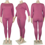 EVE Plus Size Casual Solid Color Long Sleeve Pants Two Piece Sets NY-8918