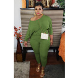 EVE Plus Size Casual Solid Color Long Sleeve Pants Two Piece Sets NY-8918