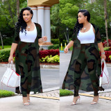 EVE Plus Size Casual Printed Long Cloak And Pants 2 Piece Sets (Without Vest ) NY-8576