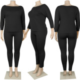 EVE Plus Size Casual Solid Color Long Sleeve Pants Two Piece Sets NY-8918