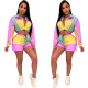 EVE Color Block Long Sleeve Shorts Sports Casual Two Piece Sets OSM-5240