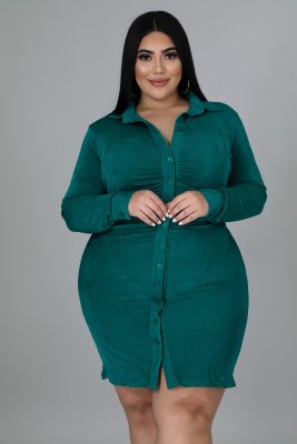 EVE Plus Size Solid Long Sleeve Slim Shirt Dress OSM2-7005