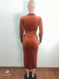 EVE Solid Color Long Sleeve Hollow Midi Dress OSM-7004