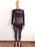 EVE Sexy Velvet Mesh Patchwork Long Sleeve Jumpsuit LA-3298