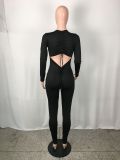 EVE Sexy U Collar Backless Long Sleeve Skinny Jumpsuit QYF-5094